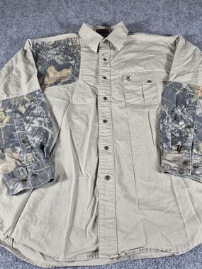 Browning Super Natural Hunting Shirt Mens Long Sleeve Snap Khaki Camo Large